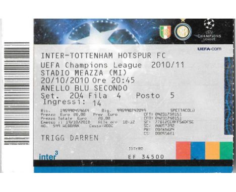 2010 INTER MILAN V TOTTENHAM HOTSPUR CHAMPIONS LGE TICKET ( GARETH BALE HAT TRICK )