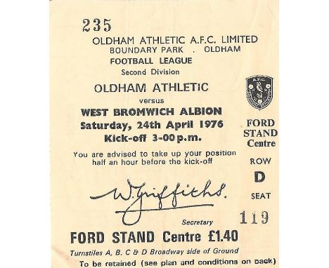 1975-76 OLDHAM V WEST BROMWICH ALBION PROMOTION MATCH TICKET &amp; SPORTS ARGUS
Argus is not complete but contains the match 