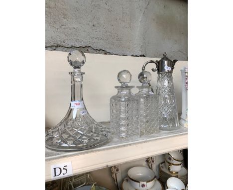 4 glass decanters including ships decanter 