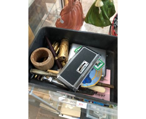 A small box of misc inc cigarette case, lighter, camera etc 