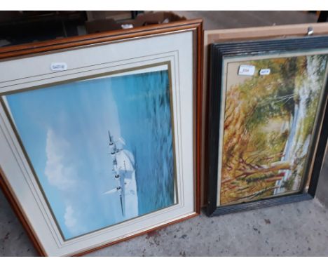 A signed Concorde print together with a watercolour and another print 