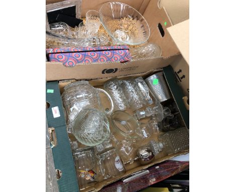 Two boxes of glassware, glasses, bowls,vases 
