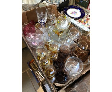 Box of coloured and other glassware 