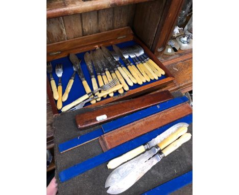 Broken canteen of bone handled plated fish eaters 