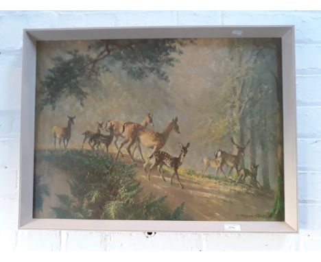 A retro print depicting deer after Vernon Ward. 