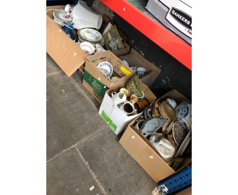 5 boxes of assorted pottery, plates, cups, saucers etc 