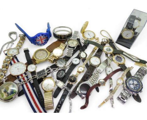 A collection of vintage and modern watches, to include a Sekonda pocket watch, a Speedace Airman, Rotary, Accurist and Swatch