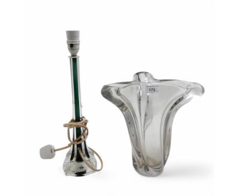 A Swedish Flygsfors glass table lamp and a clear glass vase Condition Report:Available upon request