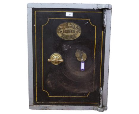 An early 20th century Fisher, Sedgley &amp; Glasgow, "fire, thief, fall, damp resisting" safe, 62cm high x 46cm wide x 49cm d