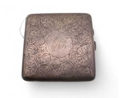 A George VI silver cigarette case, by Joseph Gloster Ltd, of square form, with engraved scrolling foliate decoration, monogra
