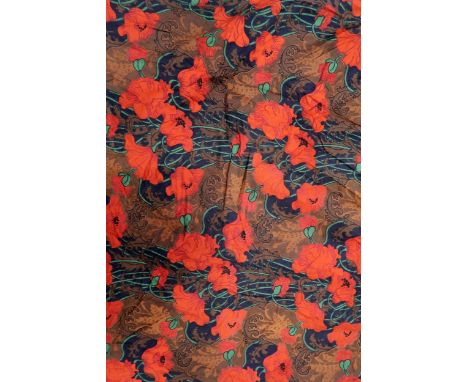 A pair of Liberty Clementina (poppy) pattern curtains, 260cm x 166cm, together with a Liberty Hera (Peacock feather) pattern 