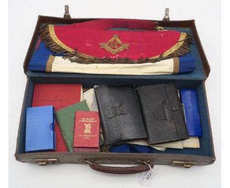 Masonic regalia and printed material, to include an apron, a St. Andrew of Glasgow R.A.C. No. 69 enamel jewel, assorted membe