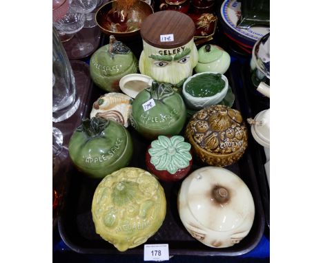 A collection of Sylvac condiment pots and covers including celery, apple sauce, onions, piccalilli, chutney etc Condition Rep