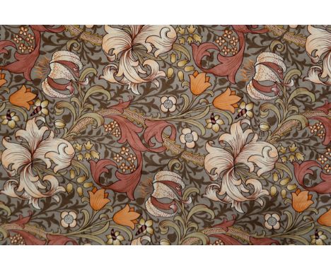 Three William Morris Sanderson Golden Lily pattern curtains, 234cm x 210cm and a pair of curtains, same pattern, different co
