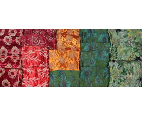 Assorted pairs of sateen curtains, in shades of orange, red and green etc Condition Report:We would recommend you view these 