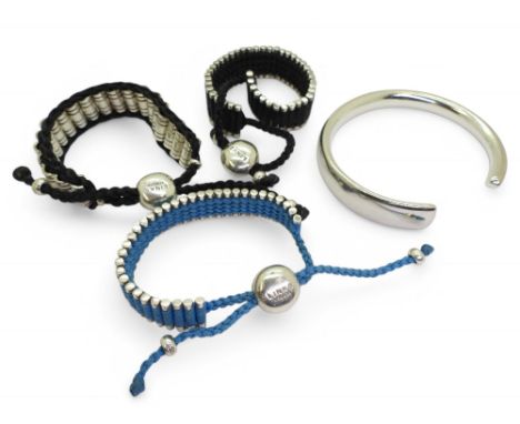 A heavy silver Links of London statement bangle weight 80.4gms, inner diameter 6.5cm, together with three further Links of Lo