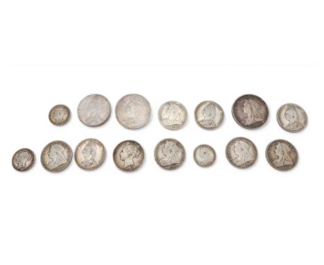 Victoria&nbsp;(1837-1901) Coins to include 1 crown 2nd portrait 1890, 1 crown 1897, 1/2 crowns various dates, 1 shilling coin