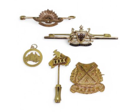 A 9ct gold New Zealand Rowing Association Patrons badge, engraved 1963 Sir Bernard Fergusson, together with two Australian sw