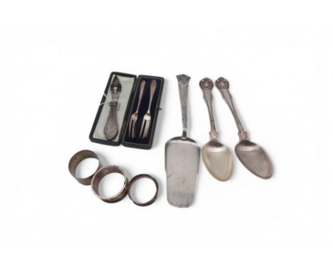 A pair of William IV silver tablespoons, by William Theobalds, London 1831, in the thread and shell pattern, three silver nap