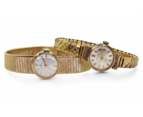 A 9ct gold ladies Hamilton watch with integral strap 17.5cm, weight 23.4gms with mechanism, together with a ladies Avia watch