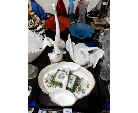 Three Nao swan groups, a Limoges box and cover etc Condition Report:Available upon request