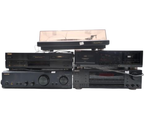 A Dual Record Player CS 503-2, with a SONY Stereo Cassette Deck TC-W435, a SONY Stereo/Receiver STR-D511, a TEAC CD Player an