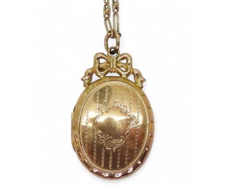 A 9ct gold vintage locket, hallmarked Chester 1911, and fancy 47cm long chain, weight 7.3gms Condition Report:Available upon 