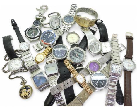 A collection of fashion watches to include;- A silver GemsTV diamond set watch, a citizen Eco Drive, Eddie Bauer, Pulsar, Roy