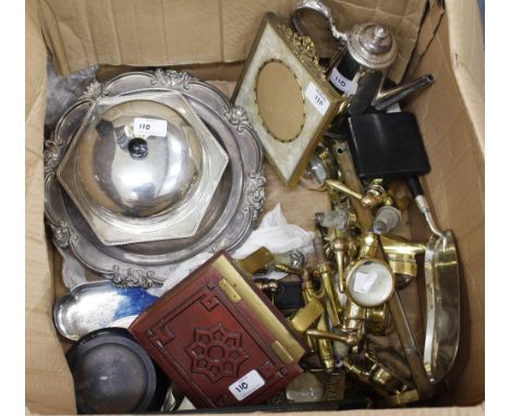 A SELECTION OF BRASS OPTIC MEASURES including examples by Gaskell & Chambers Ltd, silver plated ware including trays, coffee 