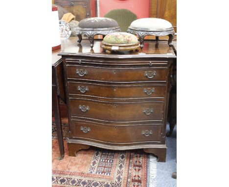 A REPRODUCTION BOW FRONTED CHEST of four drawers raised on bracket feet 71cm wide together with a Victorian walnut octagonal 