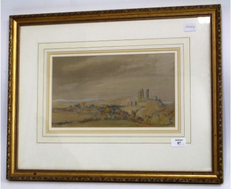 HARRY MORLEY 'CORFE CASTLE' 19cm x 33cm, a pen and ink sketch attributed to Thomas Webster 20cm x 32cm and a coastal landscap