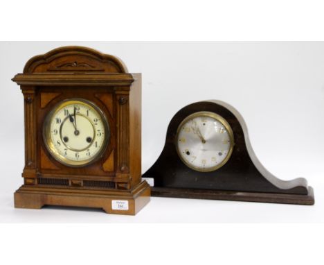 A GERMAN WALNUT CASED MANTLE CLOCK 29.5cm wide and an American mantle clock (2)