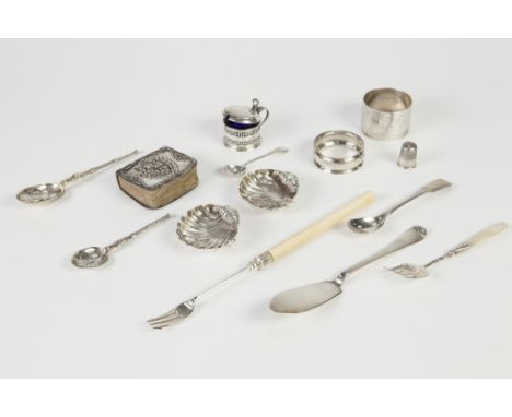 FOURTEEN PIECES OF GEORGE IV AND LATER SILVER, to include: FIDDLE PATTERN LARGE  CONDIMENT SPOON, initialled, London 1822, pa