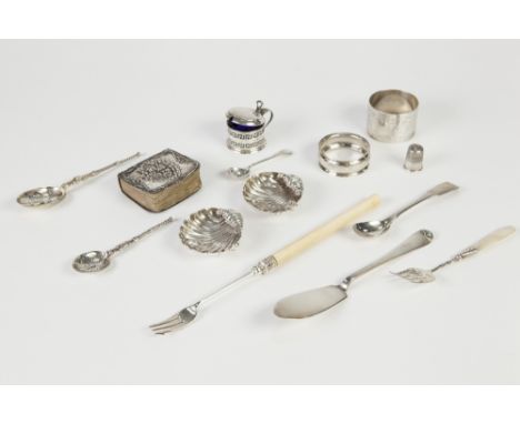 FOURTEEN PIECES OF GEORGE IV AND LATER SILVER, to include: FIDDLE PATTERN LARGE  CONDIMENT SPOON, initialled, London 1822, pa