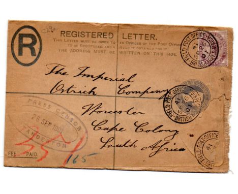 Cape Colony censored cover 1901 upgraded registered letter addressed to ‘The Imperial Ostrich Company’ with British fieldpost