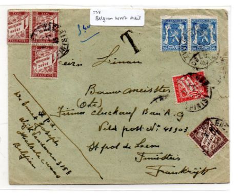 Belgium Censored WW2 Field Post. Interesting 1942 mail from official in Zwijndrecht (Flemish) to Vichy official in Finistere 