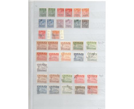 Nauru 1916 – 1948 selection on hanger, first issue defins fu to 9d, 1923 1d red & 2d orange o’printed at centre fu (SG 14, 16