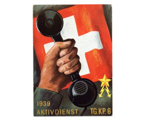 Swiss Field Post 1939 PPC dated 23 Dec ’39 depicting WW2 Communications Alert, franked by official with interesting cancels. 