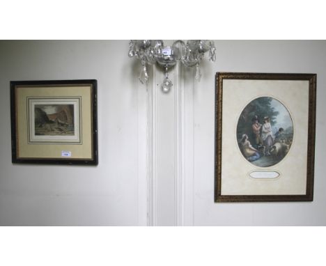 A hand coloured print in the manner of H Alken and an oval print. The first depicting a covey of partridges, the second title