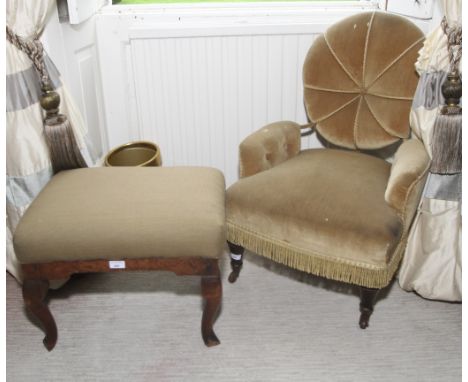 A Victorian mahogany nursing chair, 81cm H, 56cm W, 56cm D, with shaped padded back and button back arms together with an 18t