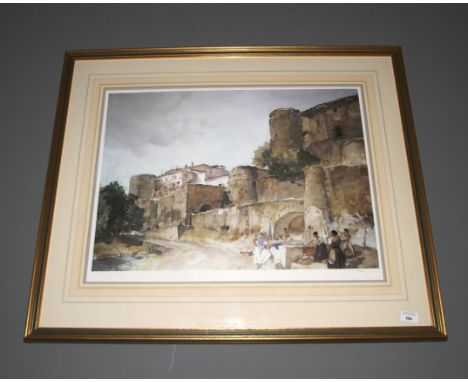 After William Russell Flint, a limited edition print. 644/850, 79cm H, 93cm W, of a scene of Spanish girls washing clothes.