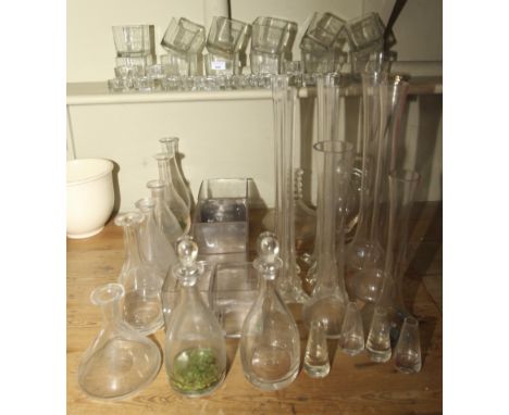 An assortment of twenty six tea light holders, decanters, lily vases, jugs etc 