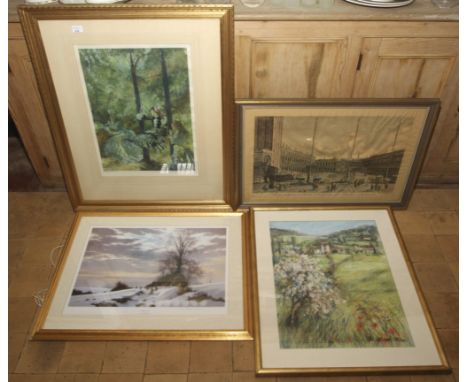D Rothwell Bailey, a signed print, together with three other prints, one of which is a signed pastel, largest 93cm H. 78cm W 