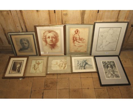Various portrait prints including King William II etc, largest 54cm H, 46cm W
