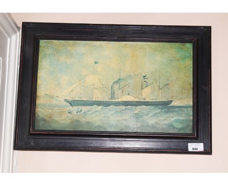 A framed print of an English paddle steamer, 35cm H,. 50cm W