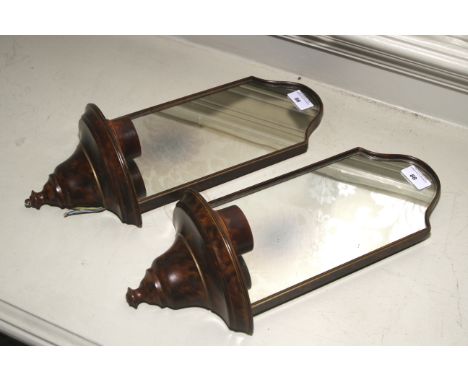 A pair of modern girandoles. Wire for electric bulbs, with a break arch mirror over a bow front lower tier, each 41.5 cm high