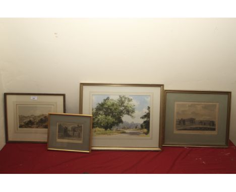 An original watercolour, a print of Barrow Court and two others, largest 42cm H, 52cm W