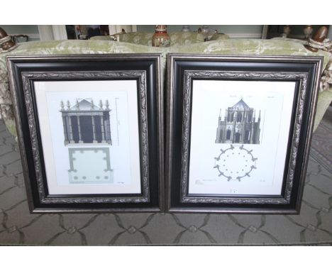 After Barry Langley Jnr, a pair of reprint architectural engravings. Entiled 'Gothick  Temple', and another, each aperture 50