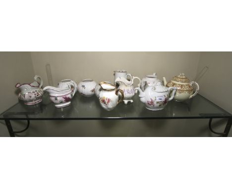 A quantity of mixed ceramics. Comprising of teapots, milk jugs and sugar bowls including Royal Worcester, Sunderland lusterwa