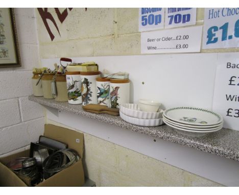 Shelf of kitchenalia to include Portmeirion